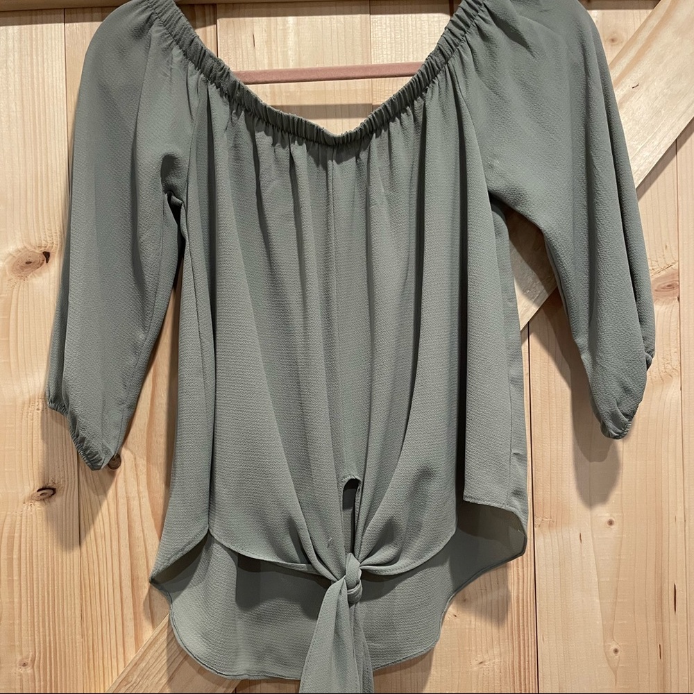Off the shoulder green top
